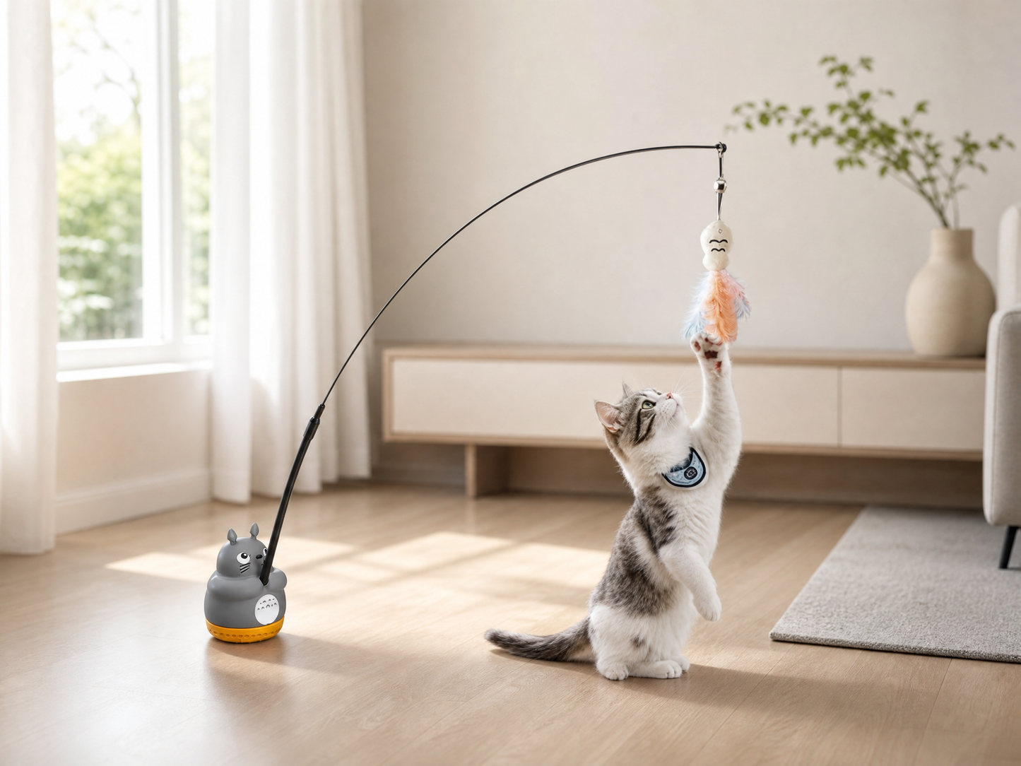 360° Rotating Cat Teaser Toy – Steel Wire Fish & Bell