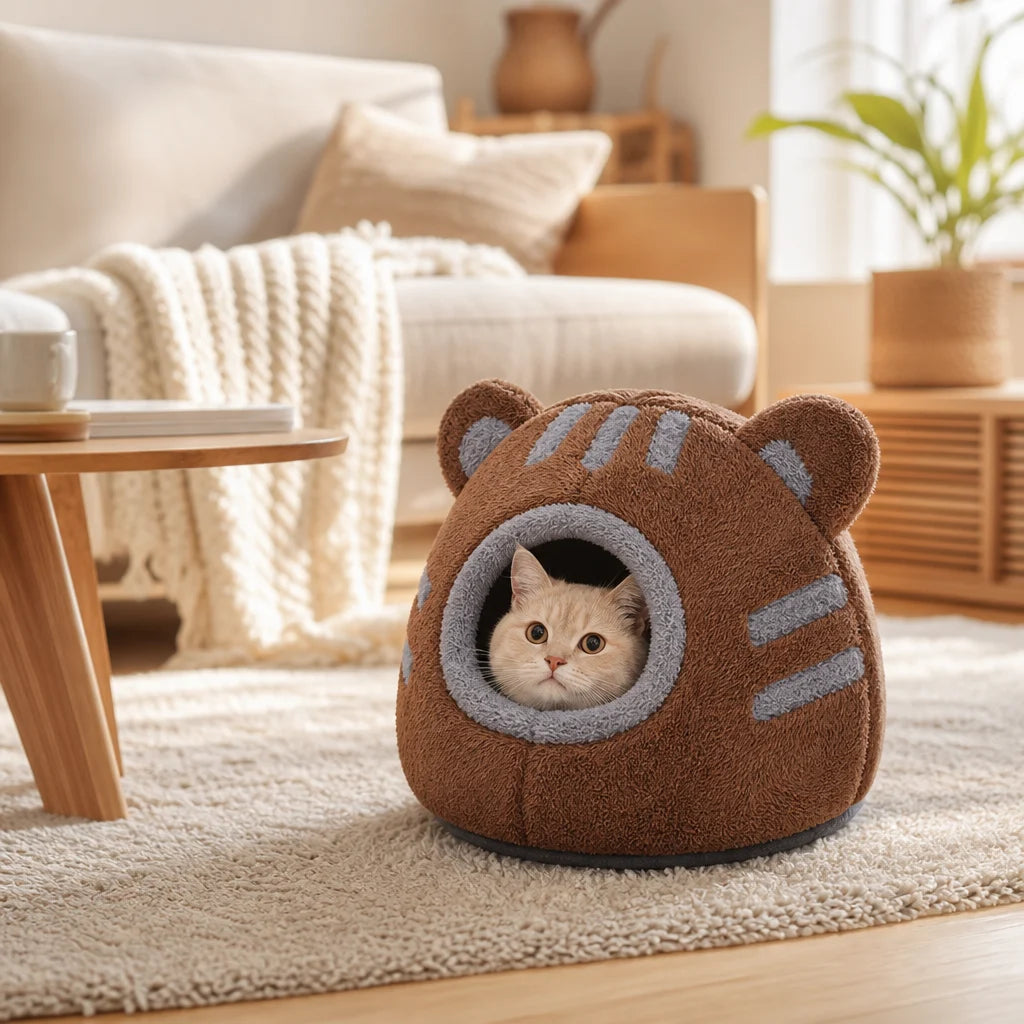 Washable Dual-Use Cat & Dog Bed – Soft Enclosed Pet Bed